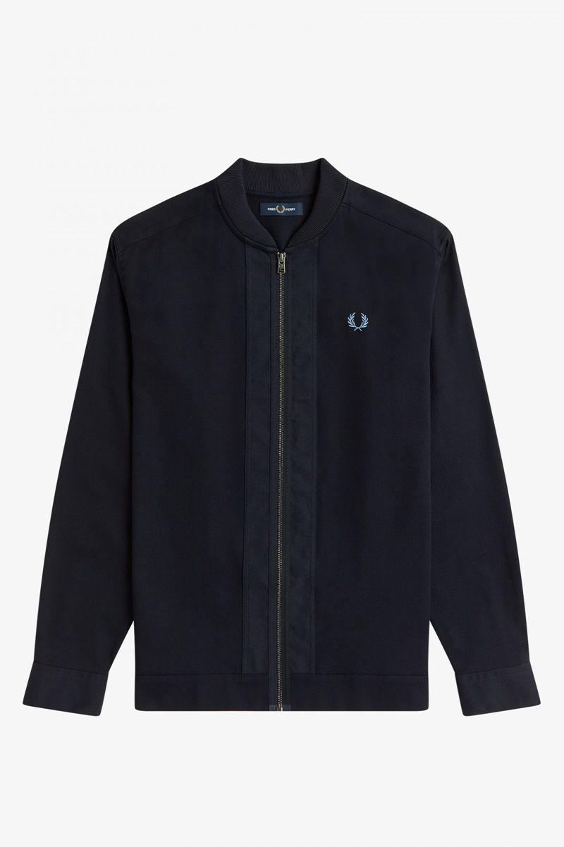 Navy Fred Perry Bomber Neck Zip Through Men's Shirts | PH 1485DFMN